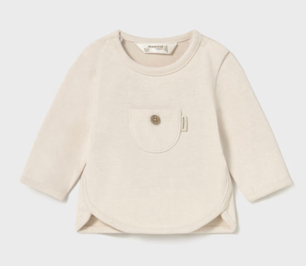 Mayoral Long Sleeved Cotton Shirt in Cream: Sizes NB to 12M