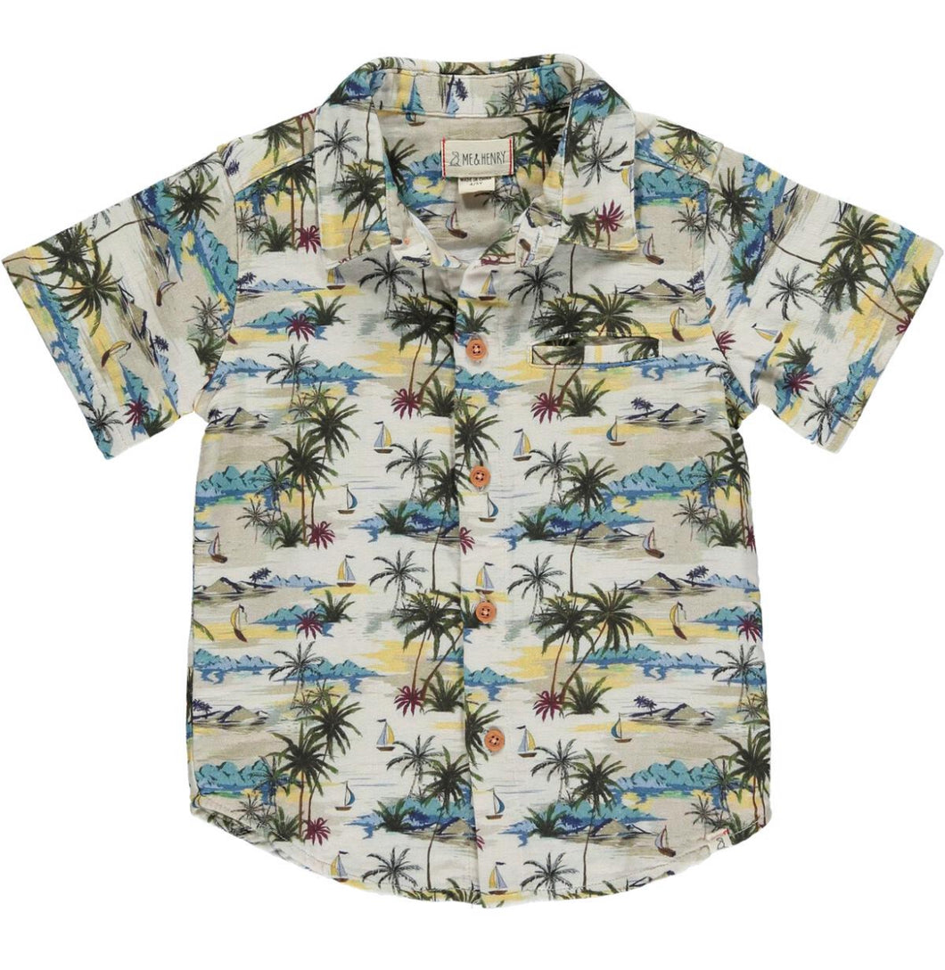 Me & Henry Boys Hawaiian Print Woven Shirt: Sizes NB to 24M