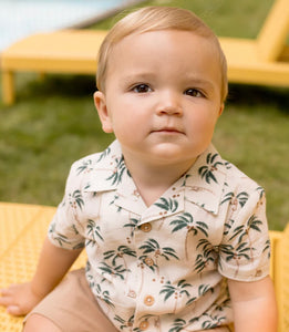 Firsts by Petit Lem “Palm Tree” Print Organic Cotton Button Up Shirt: Size 3M to 24M