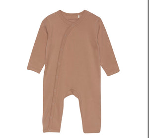 Fixoni Long Sleeve Organic Cotton Footless Romper Sleeper In Beige: Size 1M to 9M