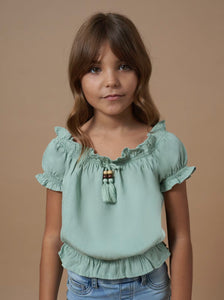 Mayoral Off The Shoulder Shirt in Sage: Size 8 to 16 Years