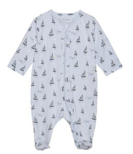 Fixoni Organic Cotton Footed Sleeper in Sailboats Print: Size 0/1M to 18M