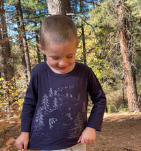 Load image into Gallery viewer, Ettie &amp; H “Jago” Long Sleeved Cotton Tee in Navy Trees Print: Size NB to 7 Years
