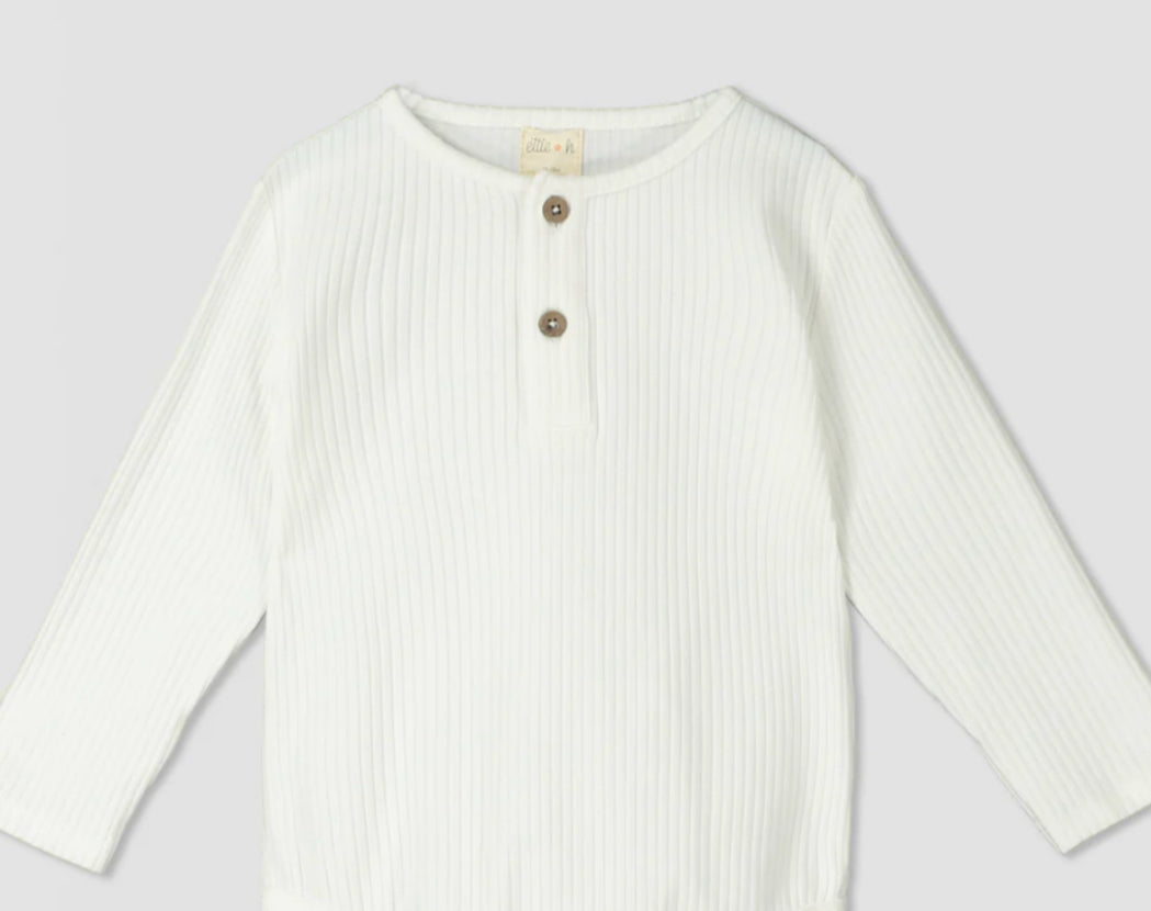 Ettie & H Soft Ribbed Cotton Henley Tee in Ivory: Sizes 2 to 7 Years