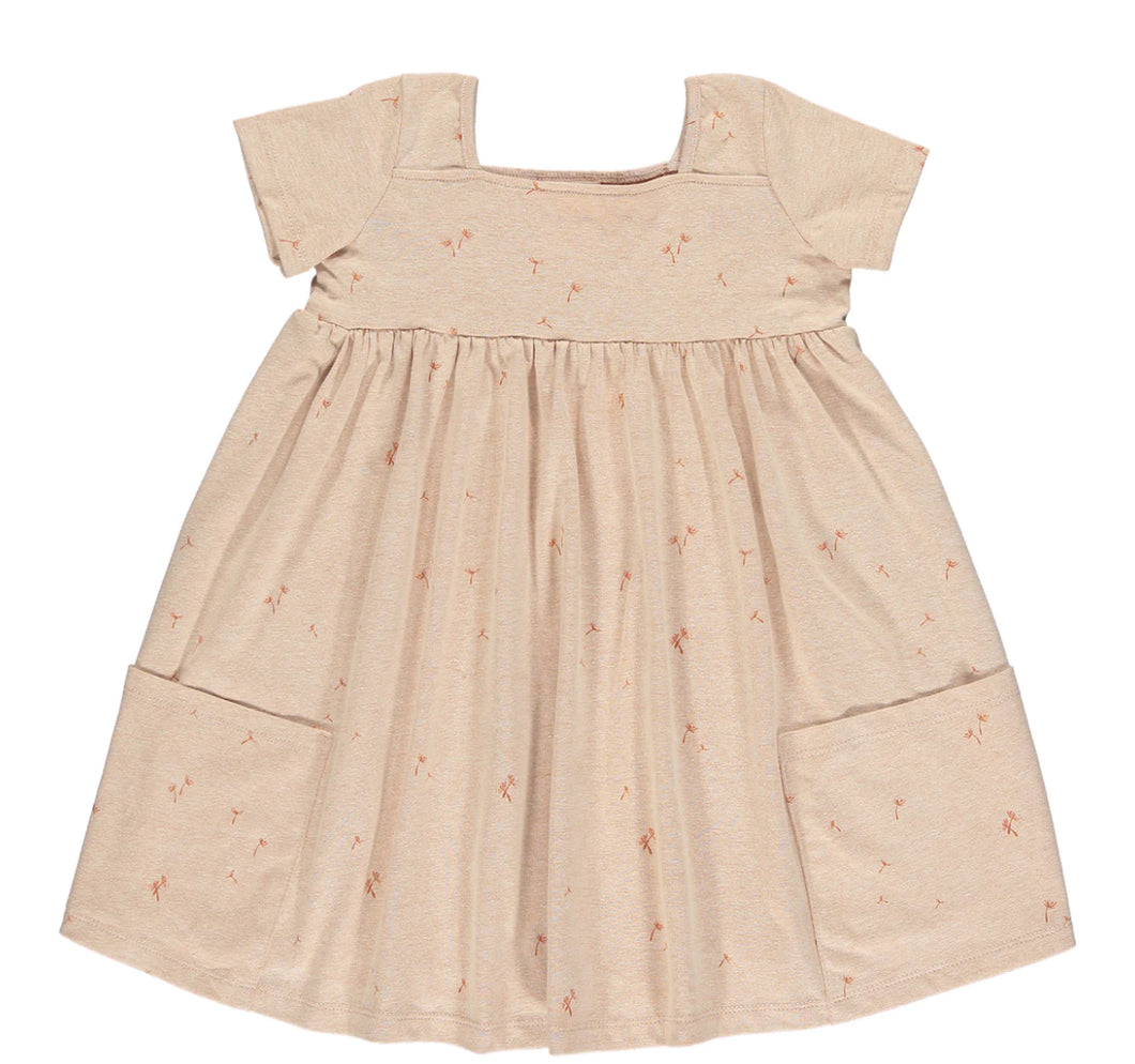 Vignette “Rylie” Short Sleeved Dress in Rose Dandelion Print: Sizes 0/3M to 12/18M