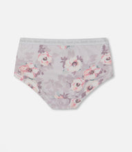 Load image into Gallery viewer, Deux par Deux Organic Cotton Boyshort Panty Pale Pink Flowers on Neutral Lilac: Size 2/3 to 11/12
