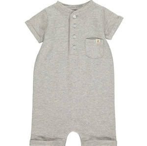 Me & Henry Boys “Camborne” Ribbed Cotton Henley Romper: Size 0M to 18M