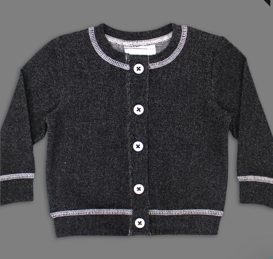 Coccoli Baby Black Denim Cotton Knit Cardigan Sweater: Size 1M to 24M