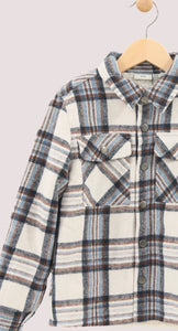 Blue and Cream Plaid Sherpa Lined Shacket: Size 12M to 13/14