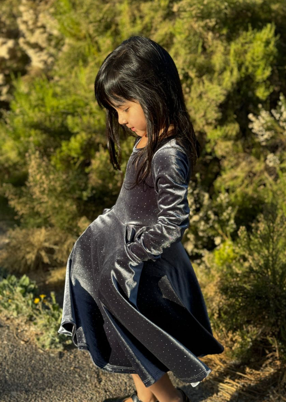 Vignette Girls Charcoal Glitter Velvet Party Dress: Sizes 8 to 14 Years