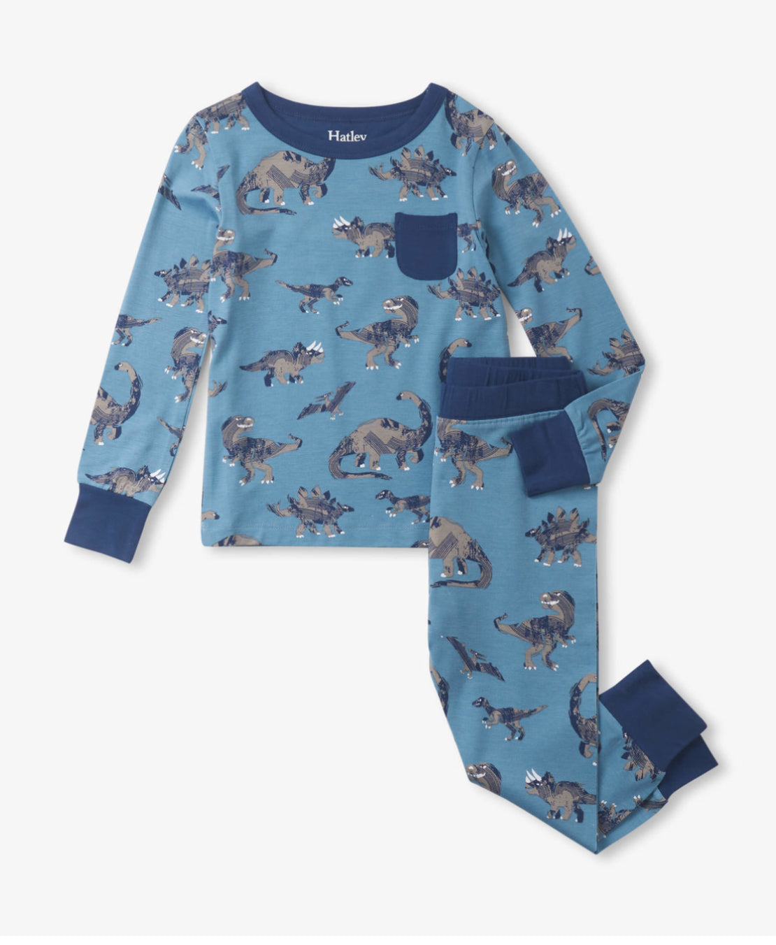 Hatley Boys Dino Stamp Print Bamboo Cotton Pajama Set Size 2 to 6 Years