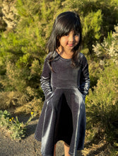 Load image into Gallery viewer, Vignette Girls Charcoal Glitter Velvet Party Dress: Sizes 8 to 14 Years
