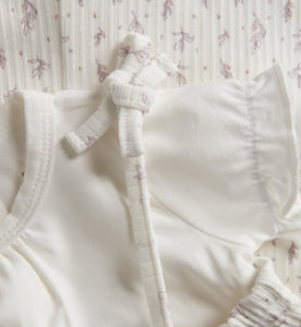 Fixoni Baby Girl Organic Cotton Ruffled Short Sleeved Onesie in White: Size 0M to 12M