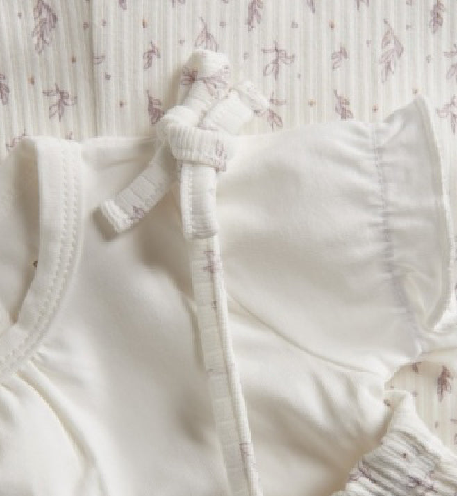 Fixoni Baby Girl Organic Cotton Ruffled Short Sleeved Onesie in White: Size 0M to 12M