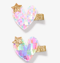 Load image into Gallery viewer, Hatley Glittery Colourful Larger Heart Clips
