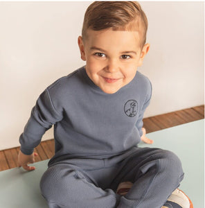 Miles The Label Boys Waffle Knit Sweatshirt in Ocean Blue: Sizes 3M to 7Y