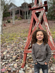 Me & Henry Boys brown striped ADAMS ribbed henley: Size 5-8