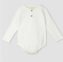 Load image into Gallery viewer, Ettie &amp; H Soft Ribbed Cotton Henley Onesies in White: 0/3M to 18/24M
