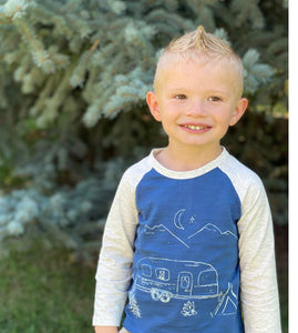 Me & Henry Grey & BlueNavy Blue “Camping Van Adventure” Long Sleeved Tee : Size 0/3M to 18/24M