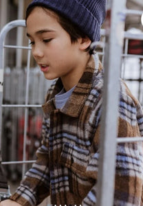 Extra Cozy Brown/Blue Plaid Flannel Shirt/Shacket: Sizes 7 to 14 Years