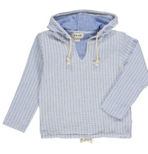 Load image into Gallery viewer, Me &amp; Henry Light Blue Striped Gauze “St. Ives” Hooded Top: Size 0/3M to 18/24M
