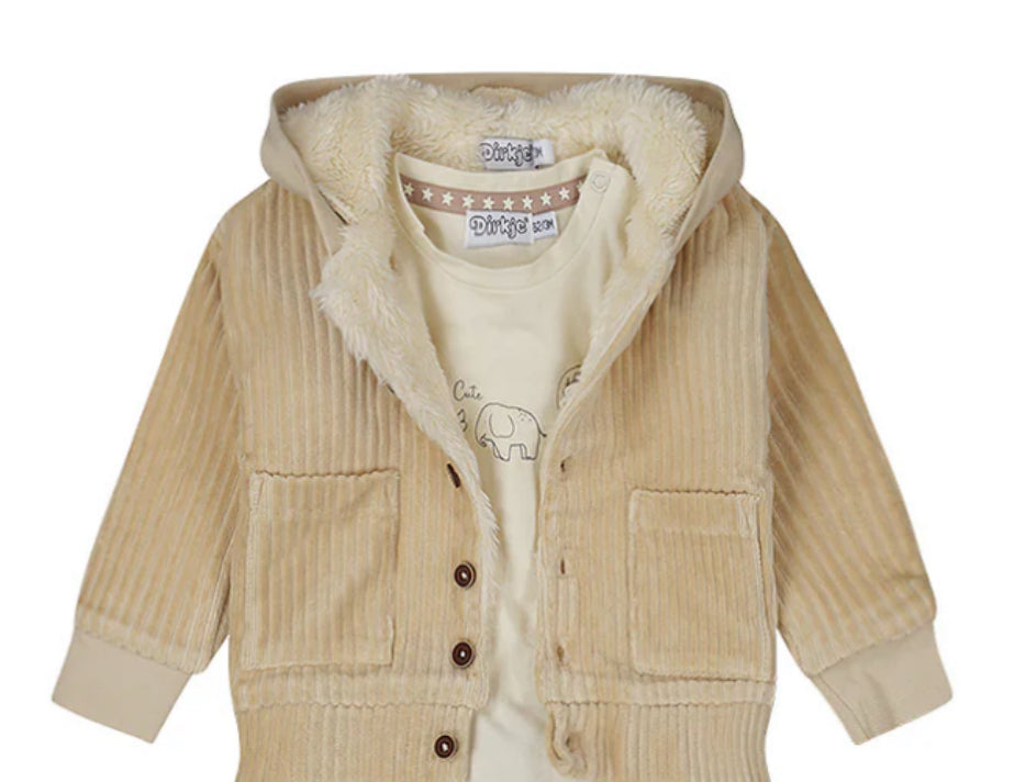 Baby Hooded Corduroy Coat with Sherpa Lining in Cream: Size 3/6M - 24M