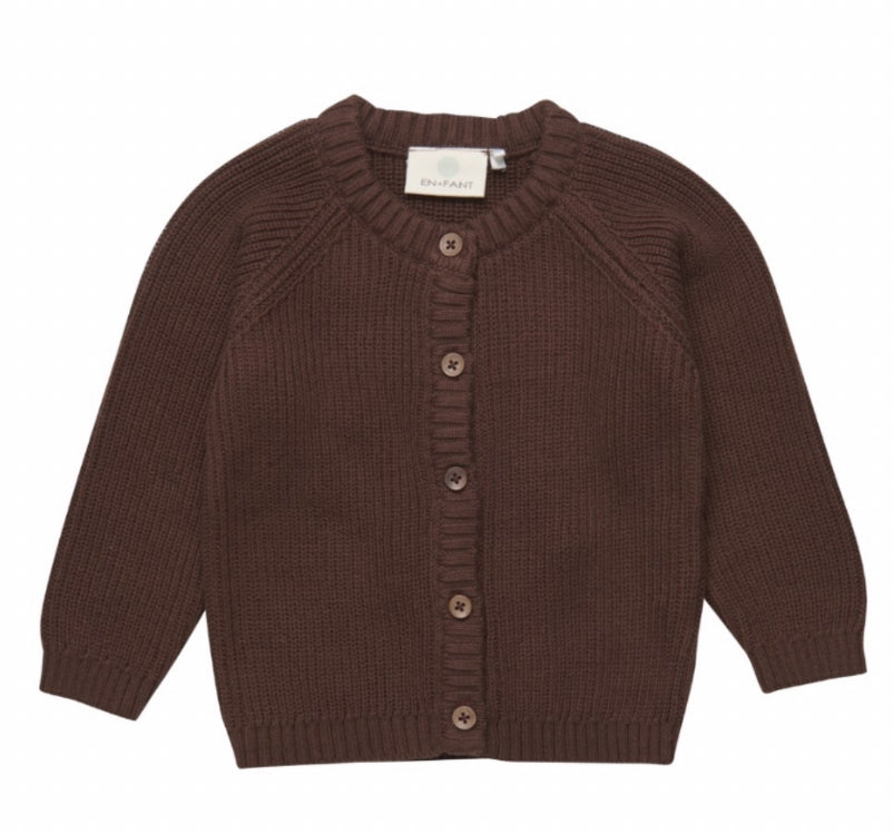 Enfant Baby Dark Brown Organic Cotton Knit Cardigan : Sizes 3M to 18M