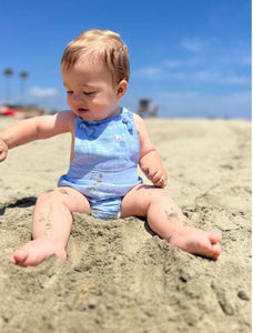 Me & Henry Ocean Blue 100% Cotton Reef Romper: Sizes 0/3M to 24M