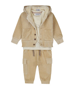 Baby Hooded Corduroy Coat with Sherpa Lining in Cream: Size 3/6M - 24M
