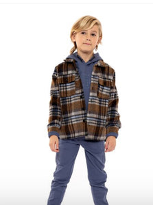 Extra Cozy Brown/Blue Plaid Flannel Shirt/Shacket: Sizes 7 to 14 Years