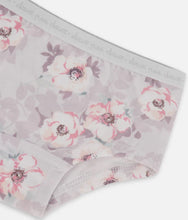 Load image into Gallery viewer, Deux par Deux Organic Cotton Boyshort Panty Pale Pink Flowers on Neutral Lilac: Size 2/3 to 11/12
