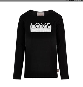 Creamie Long Sleeved Cotton Modal Tee Black with Sequin Lettering: Size 7 to 14