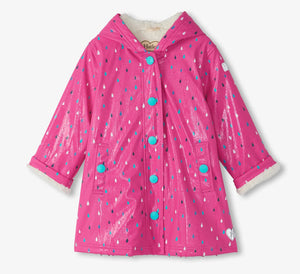 Hatley Girls Tiny Dots Sherpa Lined Button-Up Rain Jacket: Size 2-8