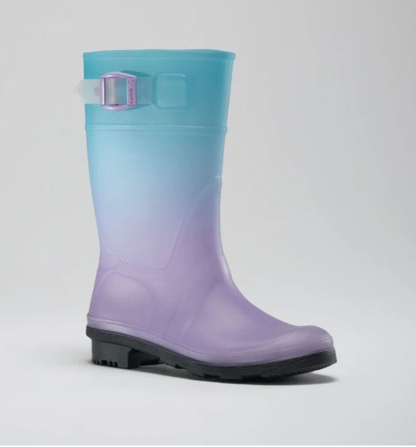 Kamik “Raindrops” Rain Boot in Turquoise/Lavender: Toddler Size 8 to Youth Size 6