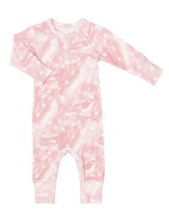 Coccoli Stars Print Union Suit in Pink: Size NB to 18M