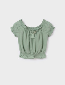 Mayoral Off The Shoulder Shirt in Sage: Size 8 to 16 Years