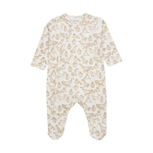 Fixoni Organic Cotton Footed Sleeper in Ocean Friends Print: Size 1M to 12M