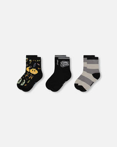 Deux Par Deux 3 Pack Socks - Halloween/Stripes Size 3/4 to 10/12 Years
