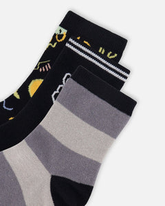 Deux Par Deux 3 Pack Socks - Halloween/Stripes Size 3/4 to 10/12 Years