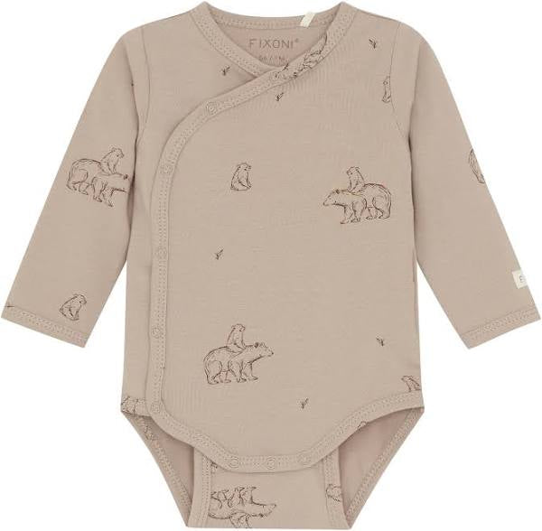 Fixoni Organic Cotton Long Sleeved Onesie in Mama Bear and Baby Print: Size 0M to 18M