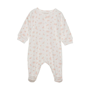 Fixoni Organic Ribbed Cotton Footed Sleeper in Cameo Rose Print: Size 1M to 12M