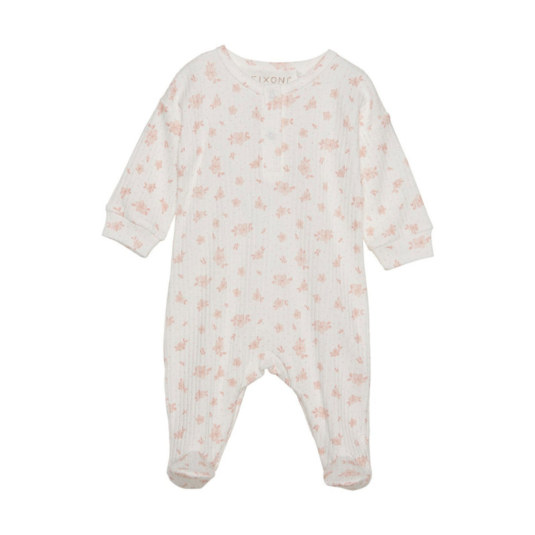 Fixoni Organic Ribbed Cotton Footed Sleeper in Cameo Rose Print: Size 1M to 12M