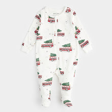 Load image into Gallery viewer, Petit Lem “Festive Cars” Print Zip Up Footed Sleeper: Size NB to 24M
