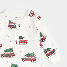 Load image into Gallery viewer, Petit Lem “Festive Cars” Print Zip Up Footed Sleeper: Size NB to 24M
