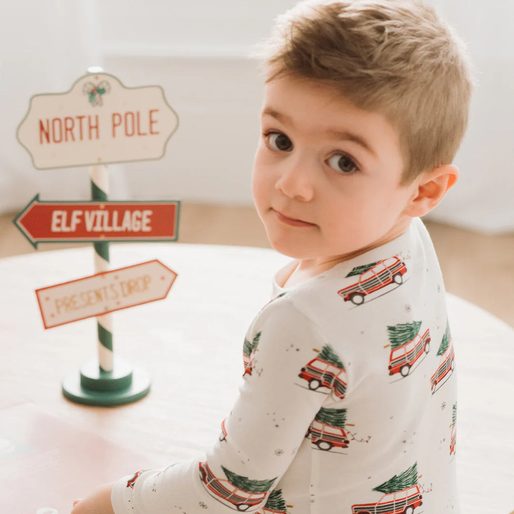 Petit Lem “Festive Cars” Print 2 Piece Holiday Pajama Set: Size 2 to 14 Years