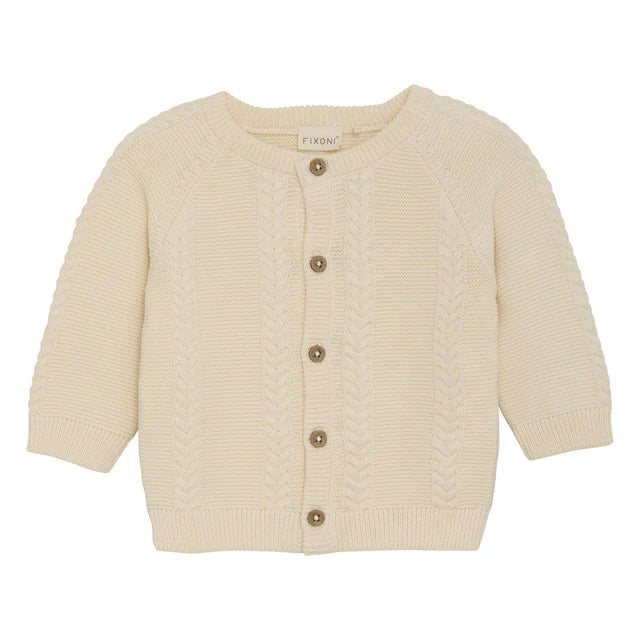 Fixoni Neutral 100% Cotton Knit Cardigan for Baby: Sizes NB to 18M