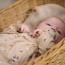 Load image into Gallery viewer, Fixoni Organic Cotton Long Sleeved Dress in Beige With Reindeer Print: Size 0M to 9M
