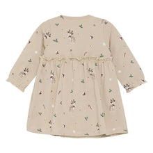 Load image into Gallery viewer, Fixoni Organic Cotton Long Sleeved Dress in Beige With Reindeer Print: Size 0M to 9M
