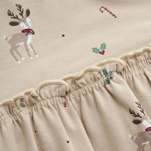 Load image into Gallery viewer, Fixoni Organic Cotton Long Sleeved Dress in Beige With Reindeer Print: Size 0M to 9M
