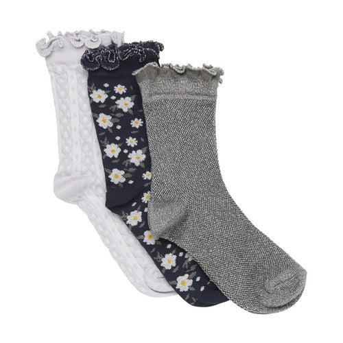 Creamie Brand Girls 3 Pack Socks / Thunderstorm — Black-Violet-Grey